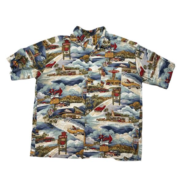 HUMMINGBIRD Aloha Surf Vintage Cars Print Button Up Shirt Size XXL Mens *READ* - Picture 1 of 7